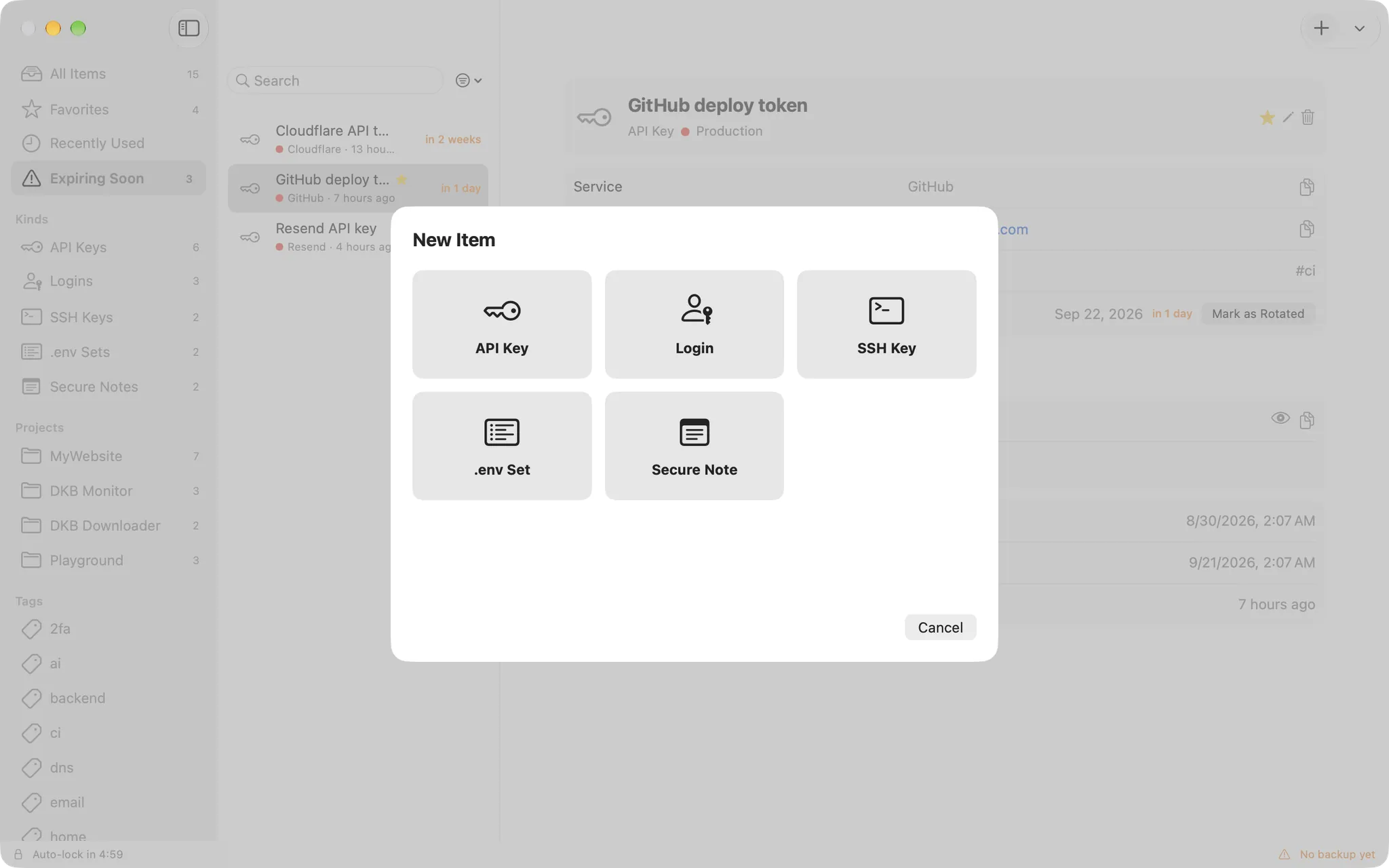 DKB Secret: Keys, logins, SSH, .env and notes